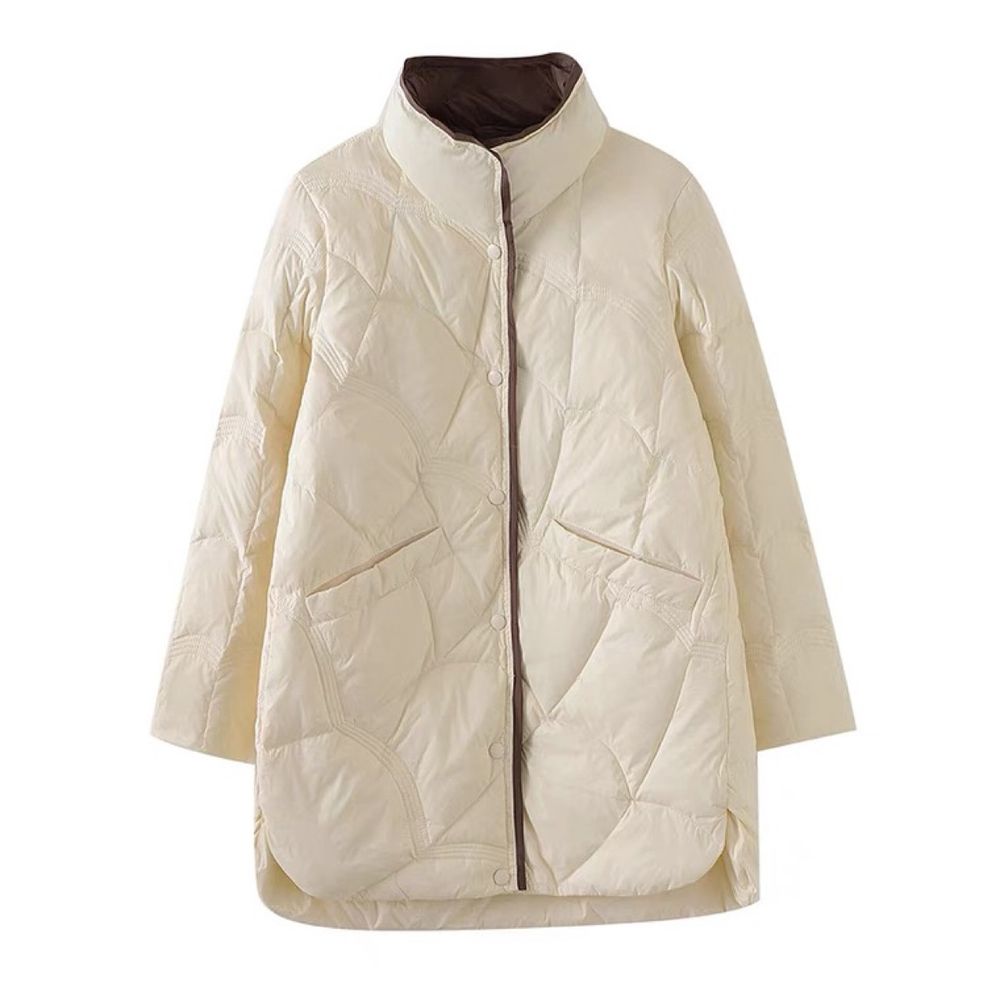 Retro Artistic Mid-Length Stand Collar Down Jacket For Women In Winter