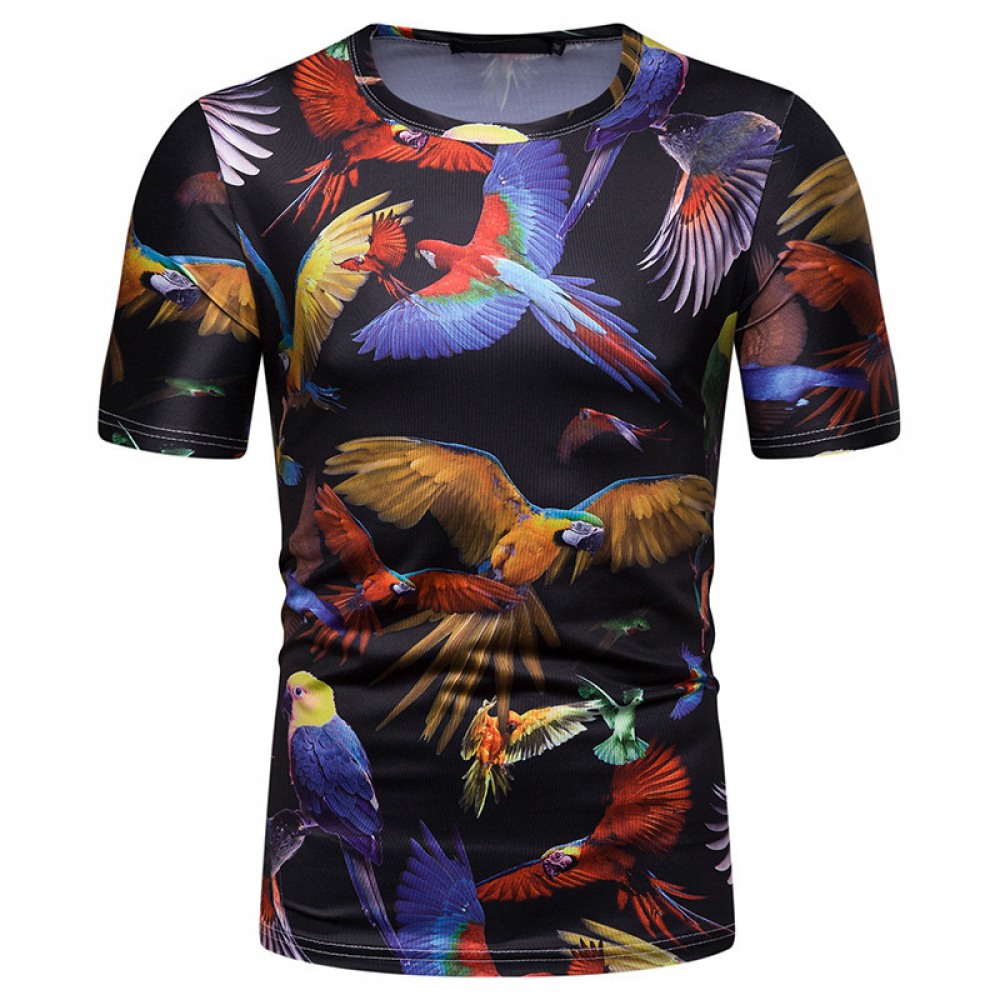 New Summer Men's Parrot Print Short Sleeve T-Shirt