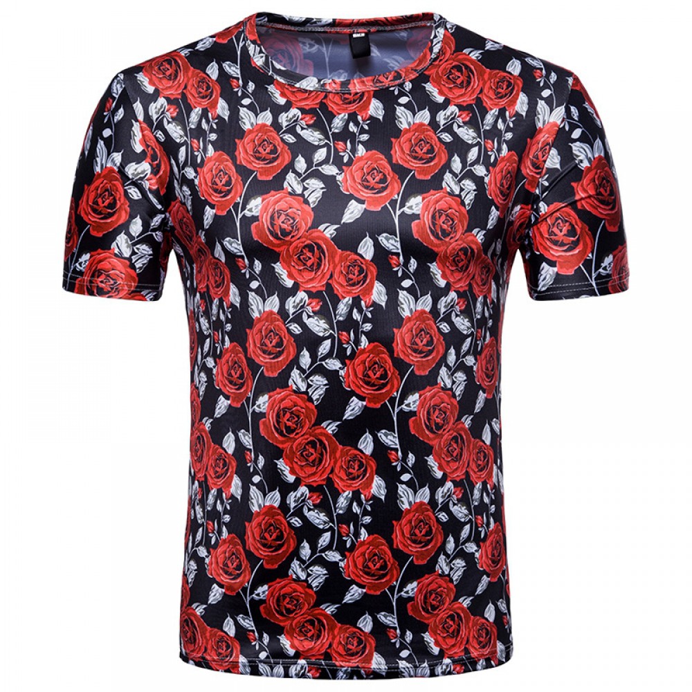 Men's 3D Short Sleeve T-Shirt Rose Print Valentine's Day Red Rose T-Shirt Flower